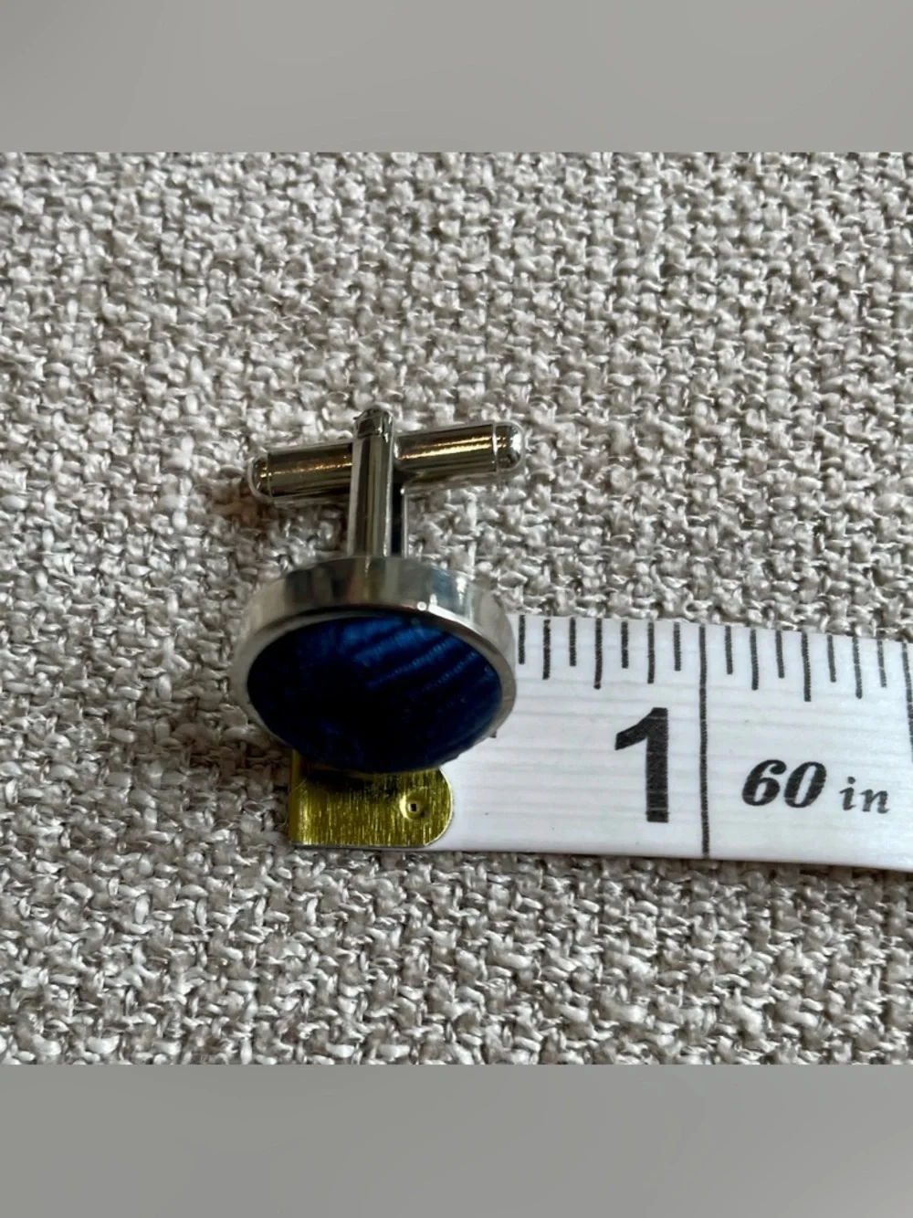 Silvertone Navy Blue Fabric Round Cuff Links Men’s Professional Wedding Work